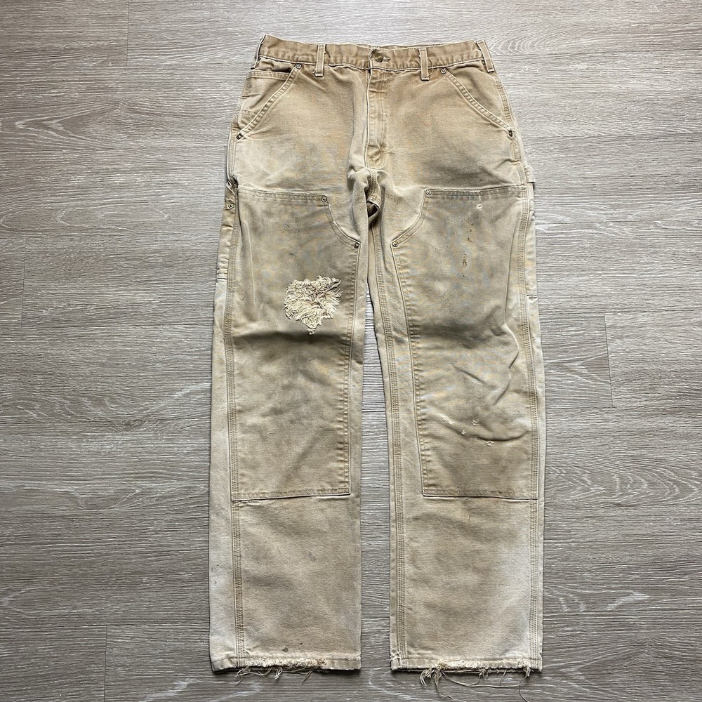 Vintage Carhartt Double Knee Canvas Carpenter Pants Men's 30x30 Brown Thrashed